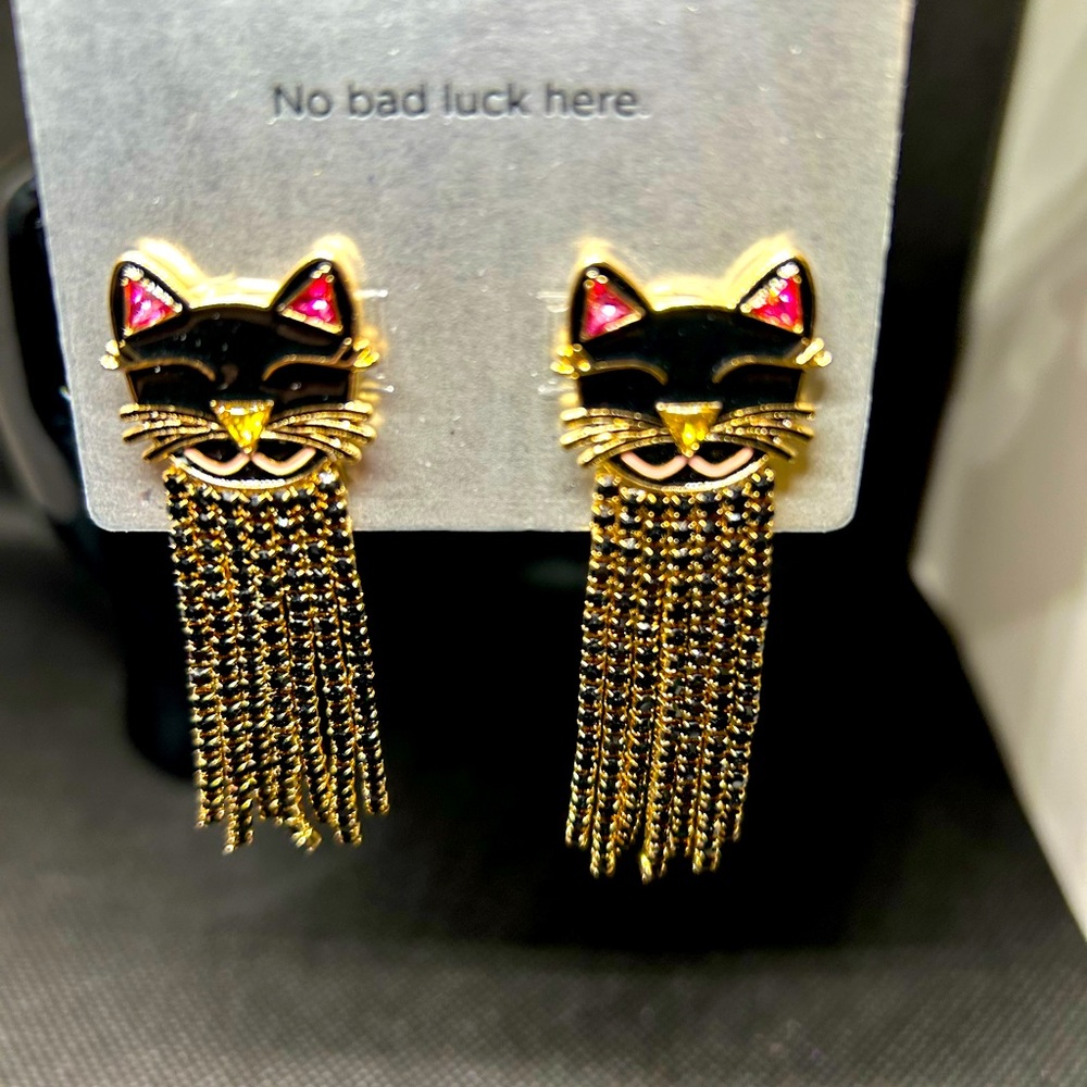 Baublebar Black cat dangle Halloween gem gold tone earrings ✨🐈‍⬛